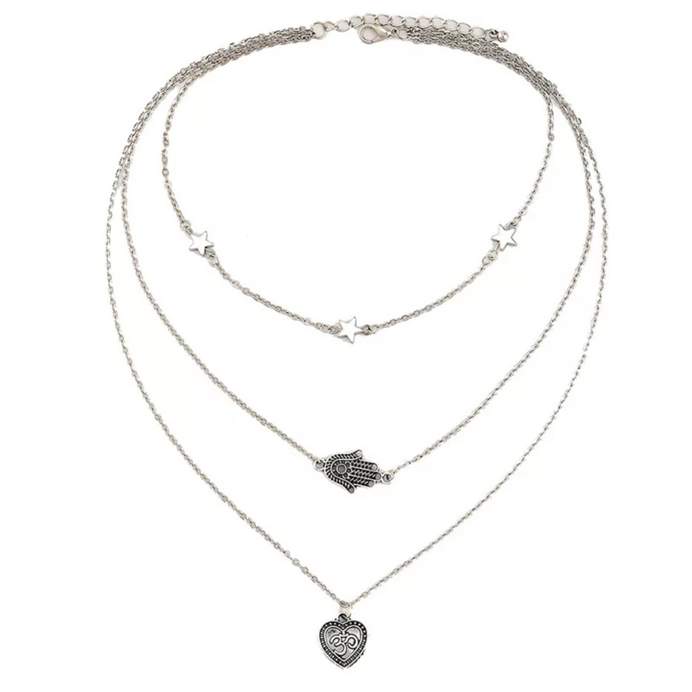 5 for $25 Three Layer Star Hamsa Heart Necklace - Picture 2 of 5
